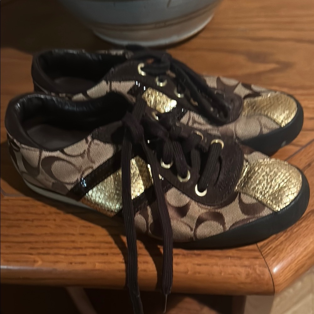 Brown and Gold Patterned Sneakers